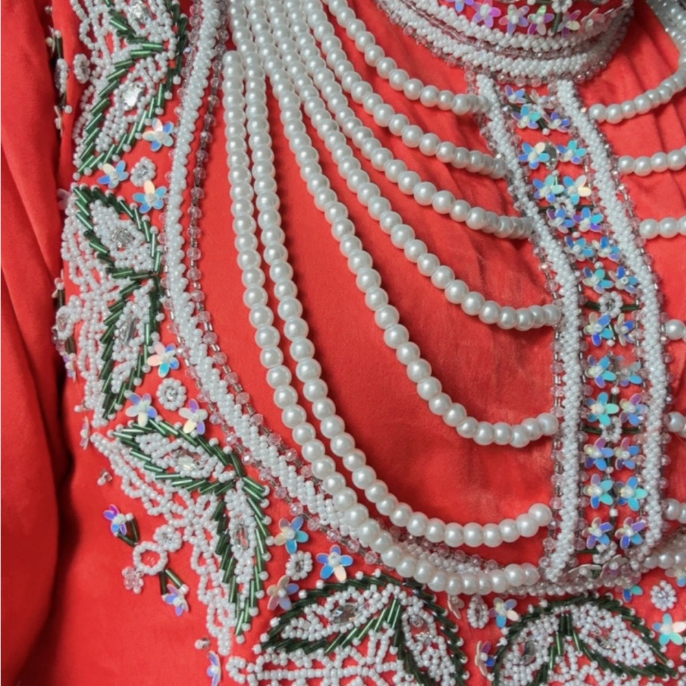 Elegant Red Embellished Wedding Dress